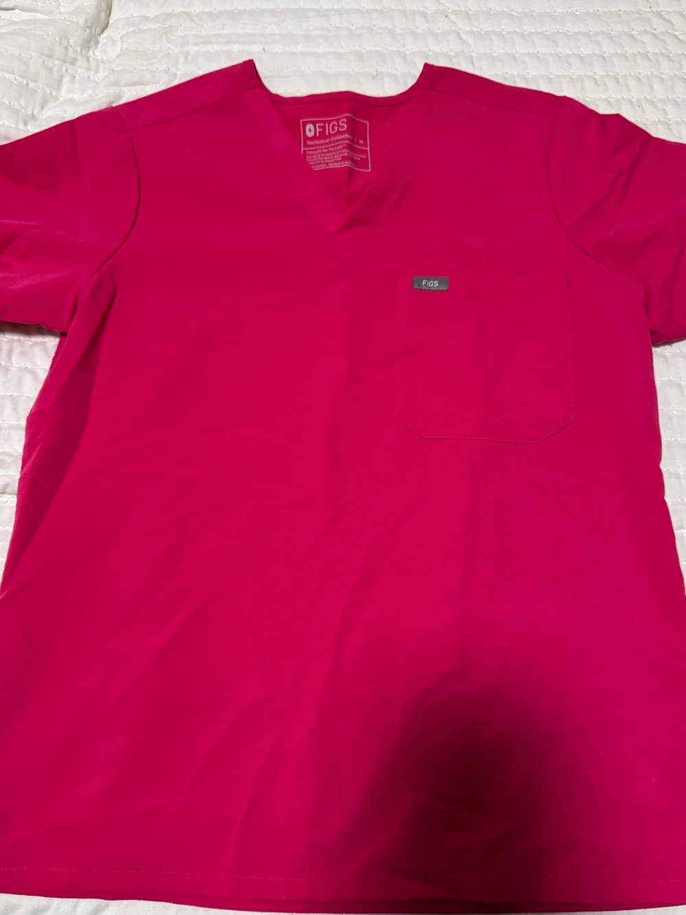 Figs Hot Pink V-Neck Scrub Top with Chest Pocket